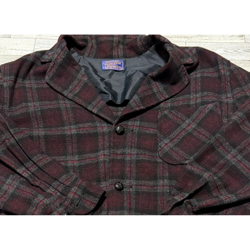 Vtg Pendleton Wool Jacket Men's MED Black Red Plaid USA Coat Workwear 50s 60s